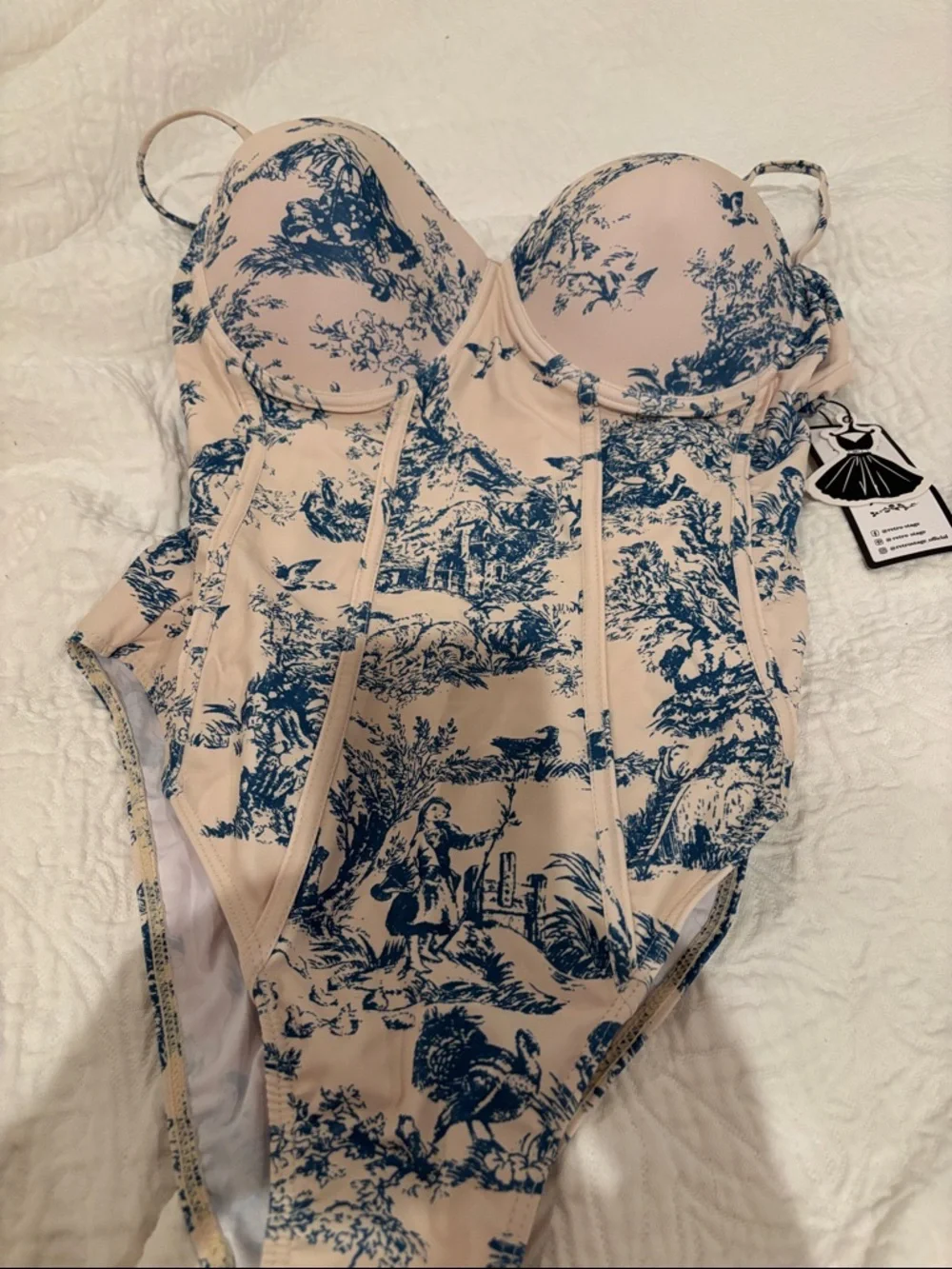 1960s Ink Floral Spaghetti Strap One-Piece Swimsuit new 🆕 - Picture 4 of 5